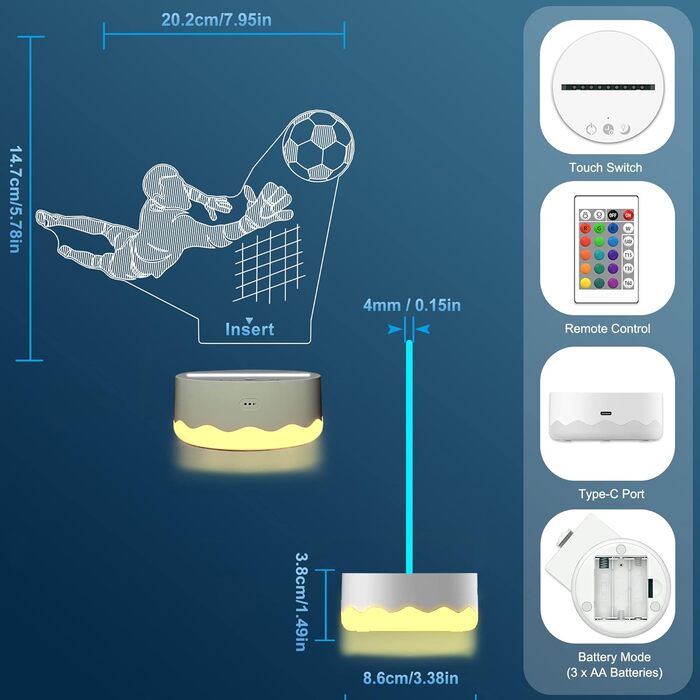 Нічний трактор Attivolife 3D, 16 кольорів, з можливістю затемнення, USB, декоративний подарунок для дітей (футбол)