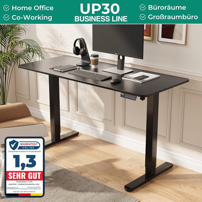 Електричний регульований стіл Albatros UP30 | Металеве підрамник, ніжки, підставка | Для робочих місць | Чорний