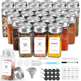 Набір скляних банок для спецій з дерев'яними кришками з акації, 24 шт по 120 мл (кутові)