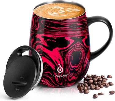 Кружка для кави та чаю Ideus 470 мл з нержавіючої сталі, подвійні стінки, вакуумна ізоляція, з неслизьким ручним тримачем та кришкою-ковпачком, об'єм 470 мл (зелений)