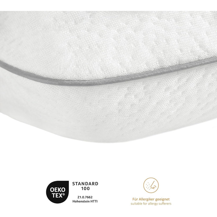 Ортопедична подушка для підтримки шиї для сну, віскозна подушка з піни з ефектом пам'яті 40 x 80 см, віско-гелева подушка Ultra Soft, яку можна прати, Oeko-Tex, Зроблено в ЄС, біла