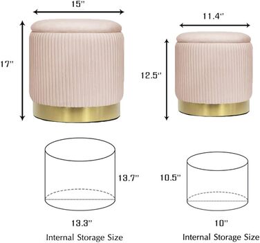 Набір з 2 оксамитових табуретів з місцем для зберігання для вітальні, спальні, дитячої кімнати, ванної кімнати 2 розміри (троянда)