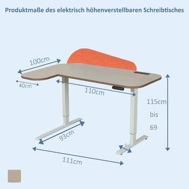 Електричний кутовий стіл з регулюванням висоти 150см, L-подібний, з 4-ма пам'ятями, з'єднувальною пластиною, для дому та офісу (150x68см, світло-коричневий-помаранчевий)