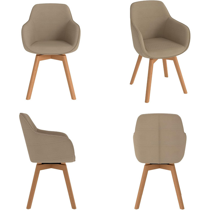 LEWE Комплект з 4 обертових стільців для їдальні з підлокітниками, 360° обертання, сучасна тканина Cord, стільці для кухні з дерев'яними ніжками та спинкою для вітальні, їдальні, спальні (Хакі, 4шт)