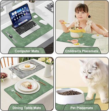 Набори підставки під гаряче та серветки 6 шт. | Коричневе шкіряне покриття з ефектом крави | Стійкі до подряпин, водонепроникні | Для обіднього столу, кухні, квартири | Зелений та сірий набір 6 шт.