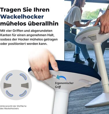 Ергономічний офісний стілець-хокер з регулюванням висоти та ефектом балансування, синій (40-60 см) - найкращий вибір для офісу та стоячої роботи