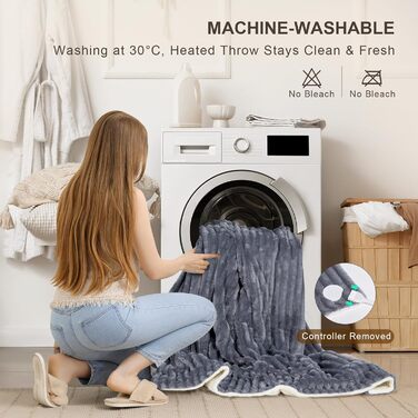 Електрична ковдра Nalone з автовимкненням 160*130 см, 9 температурних режимів, таймер 12 годин, захист від перегріву, пральна машина, фланель, сірий колір