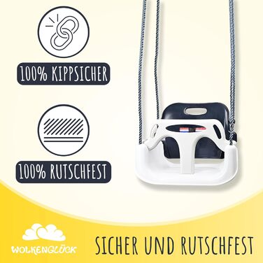 Дитяча гойдалка Wolken Glück® 3 в 1 для малюків (6 місяців - 6+ років) - Зростаюча гойдалка для дому та вулиці з підголівником та ременем безпеки (Сірий)