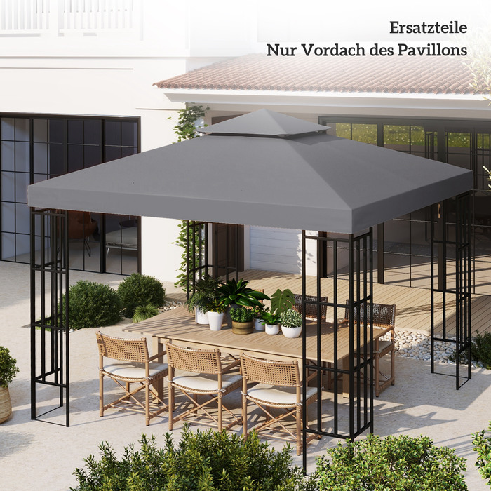 Тент для павільйону 3x3 м, водовідштовхувальний. Заміна тенту для металевого павільйону. Тент для садового павільйону, намет для вечірок, садовий намет. Поліестер, темно-сірий.