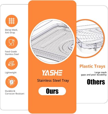 Електричний дегідратор YASHE з нержавіючою сіткою, 5-ярусний, 400W, з таймером для м'яса, фруктів, овочів, трав та собачих ласощів. 5 ярусів з нержавіючої сталі