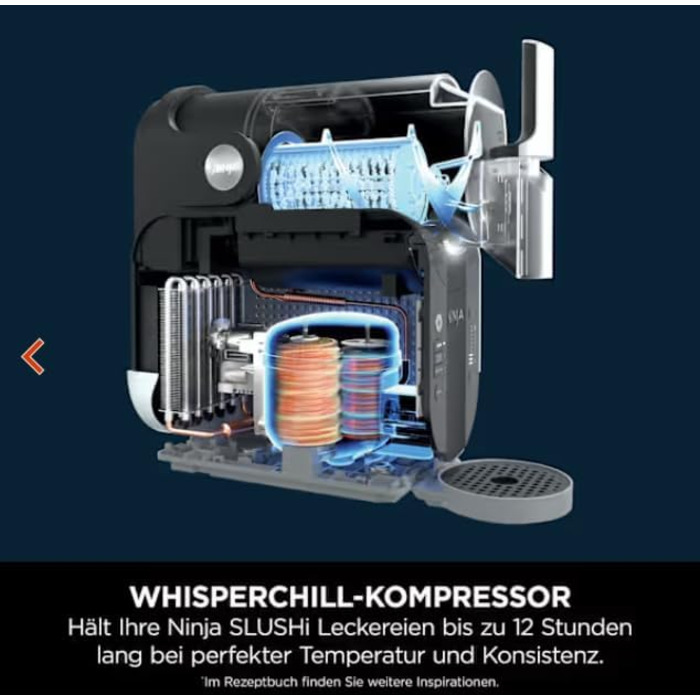 Машина для приготування смузі Ninja SLUSHi, для смузі, коктейлів, фраппе, молочних коктейлів та замороженого соку, без льоду, технологія WhisperChill, об'єм 1.9 л, Orange FS301EUOR