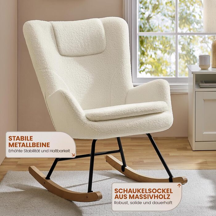 Крісло-гойдалка Yaheetech з відкидною спинкою, м'яке, до 136 кг, для вітальні/спальні/балкону, бежеве