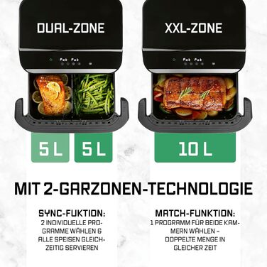 Фритюрниця повітряна Gourmetmaxx FryUp з двома камерами | 10 літрів | Чорний колір | Дисплей Touch | Економія місця