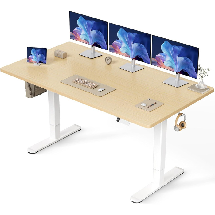 Регульований стіл Claiks з підняттям, 80 кг, 3 пам'ять, для дому/офісу, білий (180 x 80 см, бежевий)