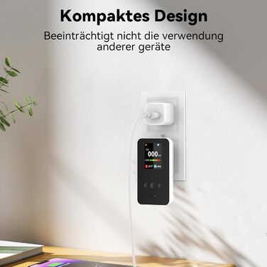 Детектор чадного газу та газу з вилкою, 4-в-1 CO-детектор з датчиком температури та вологості, з акустичним сигналом для дому та автодому, 1 шт. (Чорний) (Weiß 1 Quadrat)