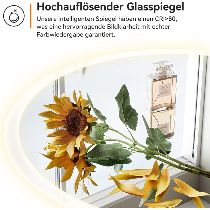 Дзеркало для ванної кімнати HOROW Кругле з підсвіткою 80см LED, регульоване, антизапар, без рами, IP44, 80x80 см