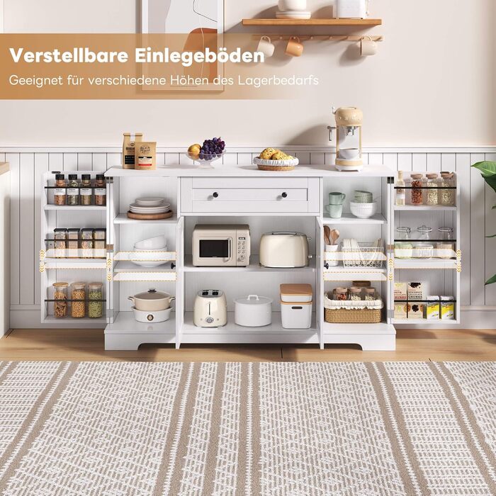 Багатофункціональний буфет-білизна для кухні, вітальні та спальні – 138 см, з шухлядою, полицями та регульованими полицями, з кріпленням від перекидання