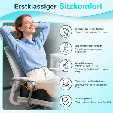 Ергономічна подушка для сидіння з memory foam для офісного крісла та авто, подушка для офісу, авто та дому, знімна та пральна наволочка, неслизька M (60–85 кг) (XL-Mittel (60–100 кг))