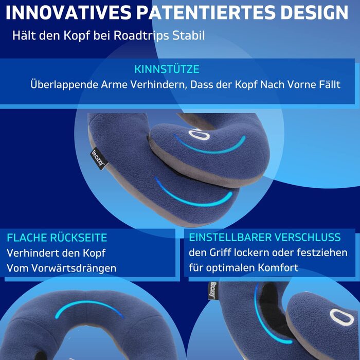 Подушка для шиї bcozzy для подорожей, забезпечує подвійну підтримку голови, шиї і підборіддя в будь-якому положенні для сну на рейсах, в машині і вдома, зручна дорожня подушка, великий розмір, (маленький (діти 3-7 років), синій)