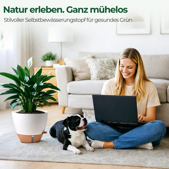 Набір 4 самополивні горщики для квітів T4U з індикатором рівня води, легкі у догляді, великі (25 см, білі)