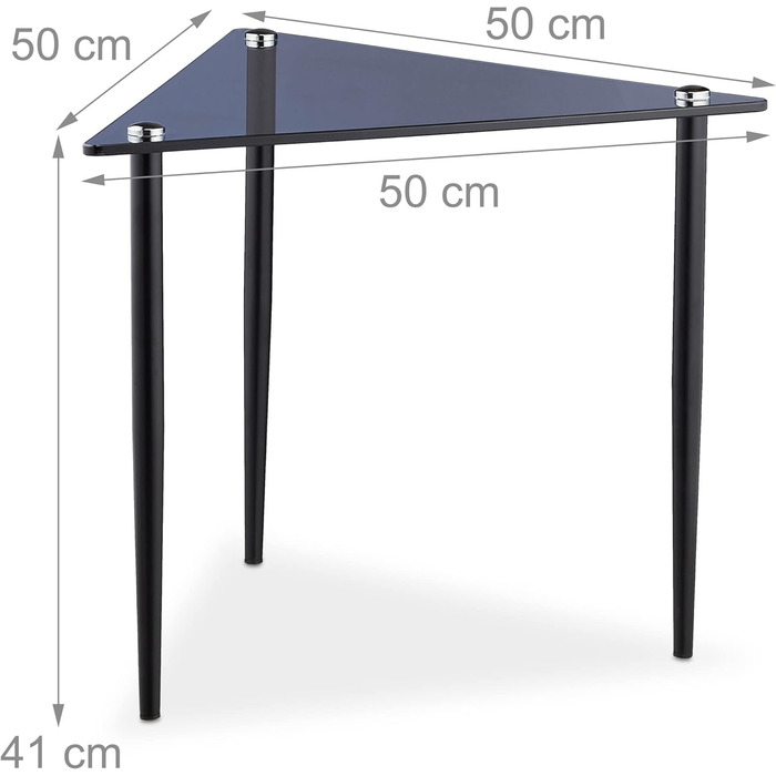 Журнальний столик Relaxdays, журнальний столик трикутний, HBT 450x50 см, скло та сталь, вітальня, журнальний столик сучасний, сіро-чорний
