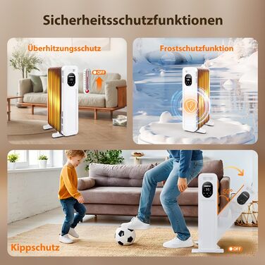 Електричний масляний радіатор Aigostar Cozy 2300W з пультом дистанційного керування, 11 ребер, термостат, 3 режими, таймер 24г, LED-дисплей, захист від перекидання та перегріву, мобільний обігрівач для кімнати