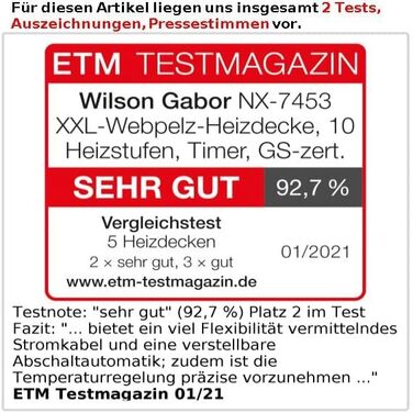 Електрична ковдра Wilson Gabor XXL, 10 кроків, таймер, GS, 180x200 см (ковдра з підігрівом)