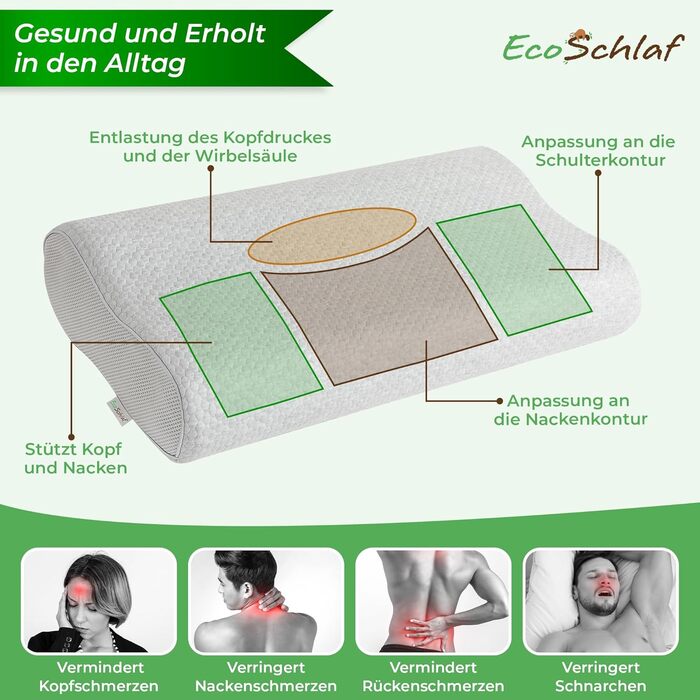 Ортопедична подушка для шиї Premium з ефектом пам'яті (Memory Foam) для сну на боці, ергономічна антихрапінкова подушка від болю в шиї, сіра