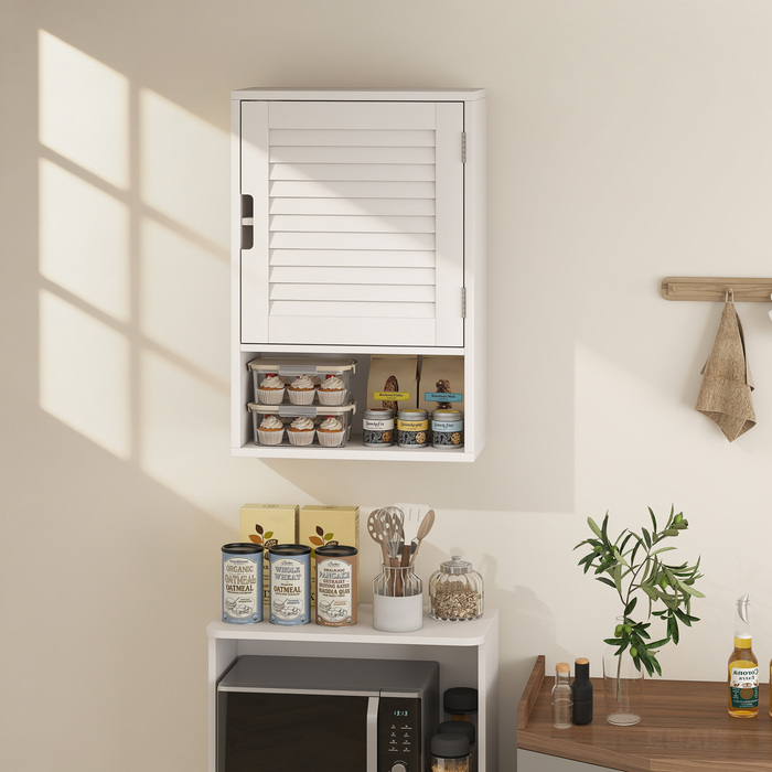 Шафка для ванної кімнати навісна, настінна, з 1 дверцятами та регульованими полицями, 40 x 20 x 60 см, біла