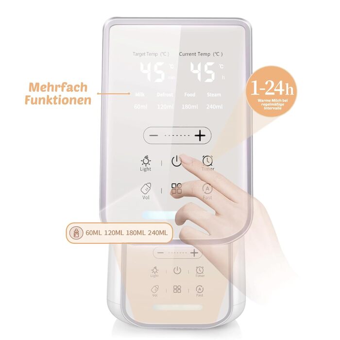 Підігрівач для пляшечок 8-в-1, дитячий підігрівач для грудного молока та сумішей, з інтелектуальним регулюванням температури для всіх пляшечок