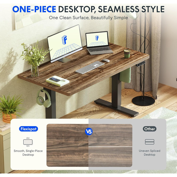 Регульований стіл FLEXISPOT 160x80 см з гачками та стільницею 25 мм, LED-дисплеєм та функцією пам'яті (Акорн, Білий)