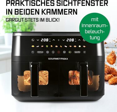 Фритюрниця повітряна GOURMETmaxx з 2 камерами | Об'єм 10л | Вертикальна, з сенсорним дисплеєм