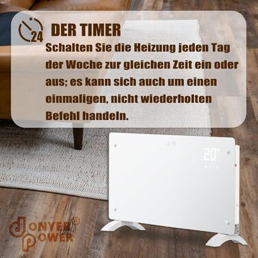 Конвектор DONYER POWER 2500W з Wi-Fi, 24H таймер, дистанційне керування, скло (1.5kW, білий)