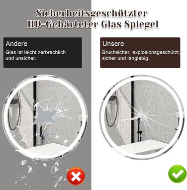 Дзеркало для ванної кімнати Mursche з підсвічуванням LED, 50x70 см, IP44, сенсорний вимикач, годинник, антизапар, регулювання яскравості 3000K-6500K