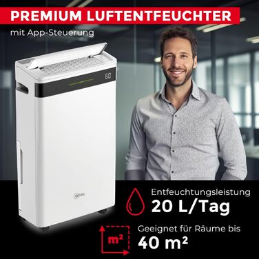 Електричний осушувач повітря AEF2000 - 20 л/день, до 30 м², тихий, з автовимкненням, гігростатом та сенсорним дисплеєм. Ідеально для спальні та ванної кімнати. З керуванням через додаток.