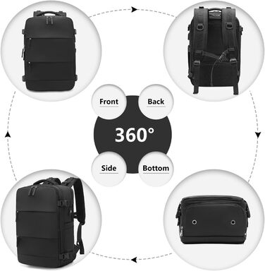 KONO Рюкзак для ручної поклажі 42x30x20, рюкзак для ноутбука 25L, Outdoor, для подорожей, спорту, Weekender з відділенням для взуття, чорний