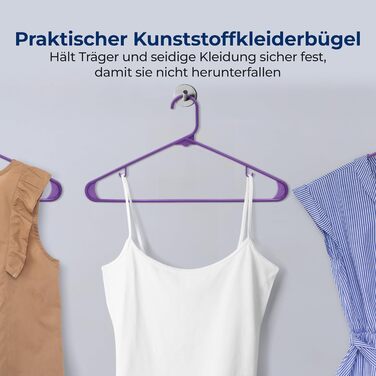 Плечики для одягу SereneLife, 30 шт., пластикові, антиковзні, економія місця, 0.6 см, 42 см, ультратонкі та міцні, з вирізами для плечей, фіолетові (10 шт.)