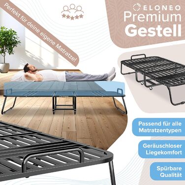 Розкладне ліжко ELONEO з преміум-матрацом (90x200 см), металевий каркас, витримує до 250 кг, з коліщатками та захисним чохлом