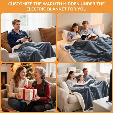 Електрична гріюча ковдра 160x130 см з автовимкненням, 9 режимів нагріву та таймером. Захист від перегріву, пральна, тепла ковдра для дому та офісу сірого кольору 160x130 см