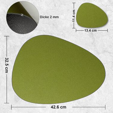 Набір з 6 підставників під тарілки, водонепроникні, з підставками, двосторонні, з імітацією шкіри, для обіднього столу, кухні, ресторану та дому (6 шт, зелений&сірий)