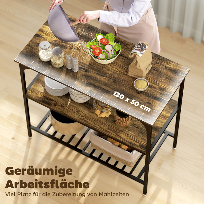 Стелаж для кухні Bäckerregal, 3-ярусний з металевим каркасом, у стилі рустикального коричнево-чорного кольору