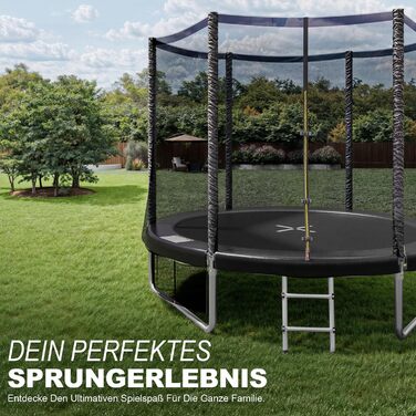 Батут JUMMICO вуличний Ø 228 см з драбиною та кишенею для речей, чорний - безпечний батут для дітей з сертифікацією GS
