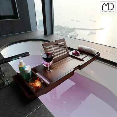 Підставка для ванни ZOLTA - дерев'яна підставка для ванни з тримачем для планшета/книги - підставка для ванни з тримачем для келихів та чашок - для домашнього релаксу - з бамбука, 75-110 x 23 см