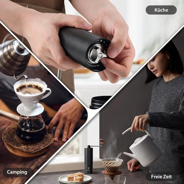 Ручна кавомолка SUNYA MCG-02 з кегульним жорном, збірник рецептів, нержавіюча сталь, дерев'яний ручка