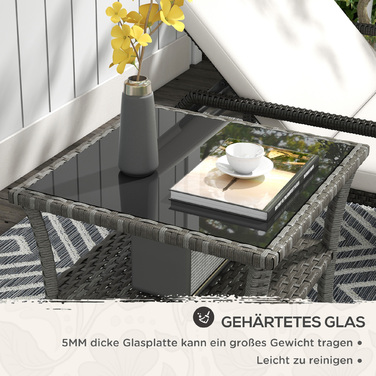 Набірний стіл з ротангу для саду, 50 x 50 x 45 см, стійкий до погодних умов, приставний столик на 4 особи, квадратний з підставкою для скляної стільниці