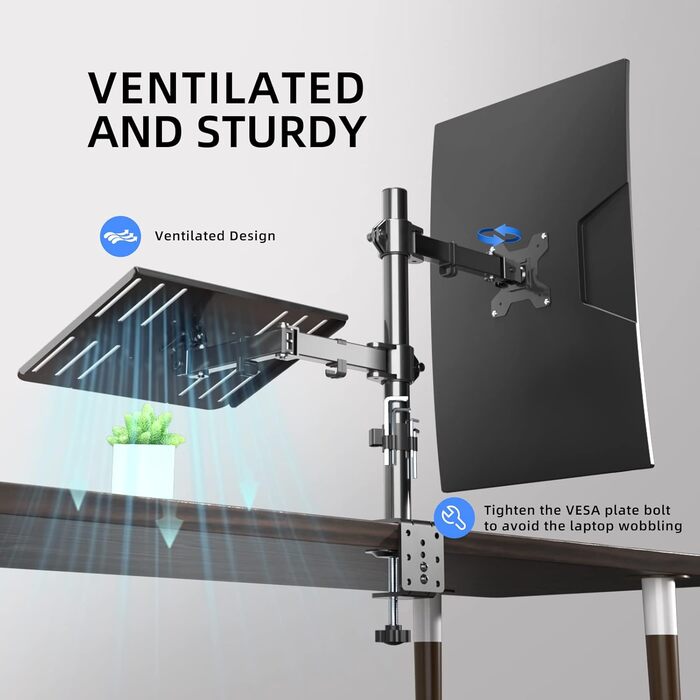 Підставка для монітора Suptek, 2 монітори, для LCD/LED екранів 13-27 дюймів, з кріпленням для ноутбука (MD6432TP004)