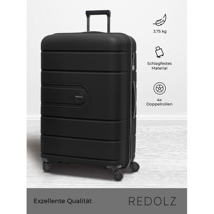Візок REDOLZ Hard Shell XL 77 см, легкий поліпропілен, 4 подвійних колеса & TSA, чорний