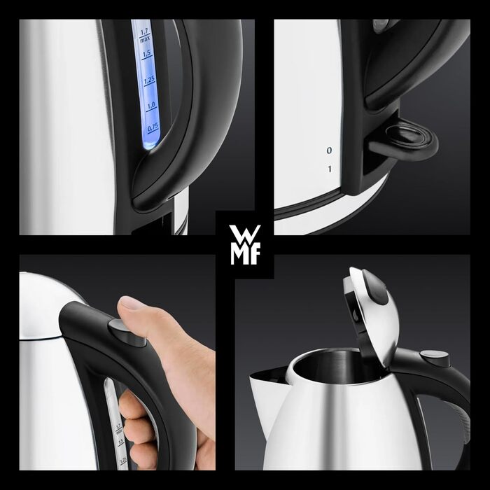 Електричний чайник WMF Stelio 1,7л з нержавіючої сталі, з фільтром від накипу, 2400 Вт, з підсвічуванням рівня води, захистом від перегріву, матове срібло