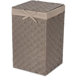 Кошик для білизни RAN6891 Stan з кришкою, ручками, плетіння, металевий каркас, знімний вкладиш з льону, 30 x 30 x 50 см, Бежевий, Коричневий