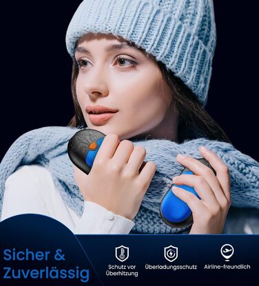 Електричні грілки для рук, 2 шт. з підзарядкою, 24 години тепла, 3 режими нагріву, портативні для жінок, чоловіків та пацієнтів з синдромом Рейно (блакитні)